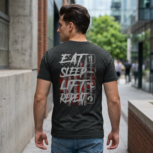 Eat Sleep Lift Repeat Tee — Weightlifting Gym Shirt