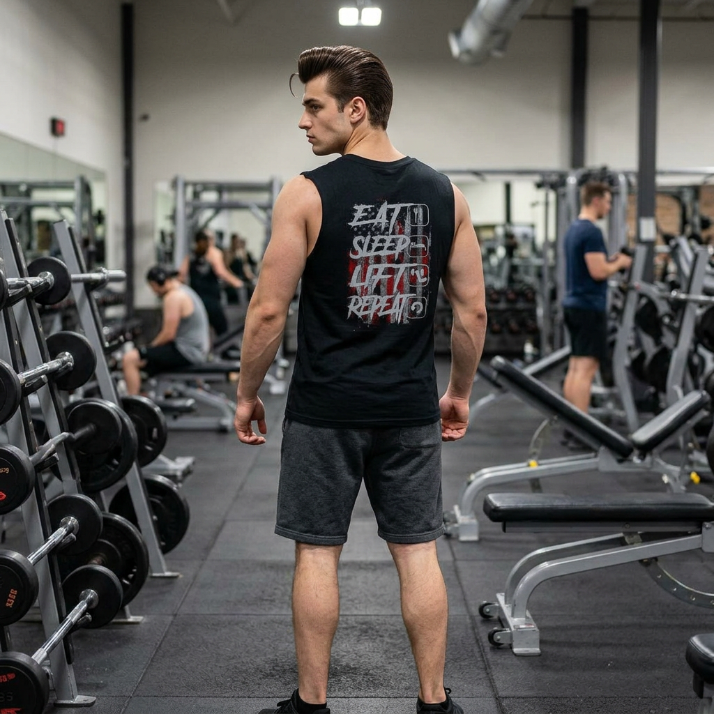 Muscle Tank — 'Eat Sleep Lift Repeat' Gym Tank Top, Weightlifting Workout Tee