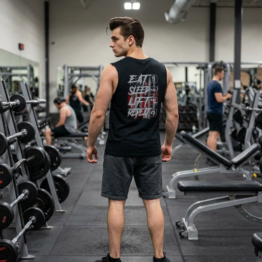 Muscle Tank — 'Eat Sleep Lift Repeat' Gym Tank Top, Weightlifting Workout Tee