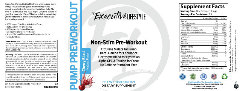 Pump Non-Stim Pre-Workout: Cherry Blast